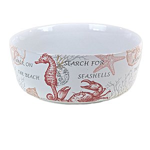 BOWL EM CERAMICA ESMALTADA BRANCA ESTAMPA FUNDO DO MAR 4,2 L 10,5 X 25,5 CM MESA POSTA E UTILIDADE