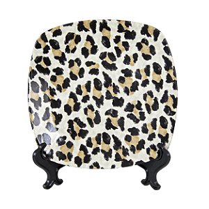 KIT 2 PRATOS DE SALADA EM CERAMICA QUADRADO LEOPARDO 2 X 21 X 21 CM MESA POSTA