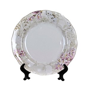 KIT 2 PRATOS RASOS EM CERAMICA BRANCA FLORAL PRIMAVERA 3 X 27 CM MESA POSTA JANTAR