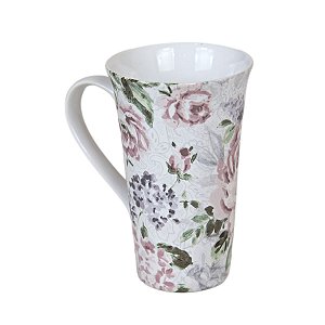 CANECA EM CERAMICA BRANCA ESTAMPA MOTIVOS FLORAIS 510 ML MESA POSTA 2 OPÇÕES DE KITS
