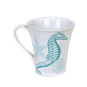CANECA EM CERAMICA BRANCA ESTAMPA CAVALO MARINHO 300 ML MESA POSTA 2 OPÇÕES DE KITS