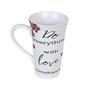 CANECA EM CERAMICA BRANCA ESTAMPA FRASE BIBLICA 500 ML MESA POSTA 2 OPÇÕES DE KITS