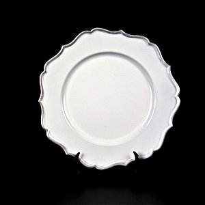 KIT 2 SOUSPLATS REDONDOS EM POLIPROPILENO BRANCO COM BORDAS PRATEADAS 33 CM MESA POSTA