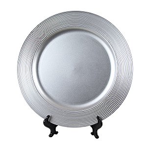 KIT 2 SOUSPLATS REDONDOS EM POLIPROPILENO PRATEADO FRISADO 33 CM MESA POSTA
