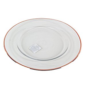 KIT 2 SOUSPLATS REDONDOS DE VIDRO TRANSPARENTE COM BORDA NA COR ROSÉ 33 CM MESA POSTA