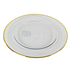 KIT 2 SOUSPLATS REDONDOS DE VIDRO TRANSPARENTE COM BORDA DOURADA 33 CM MESA POSTA