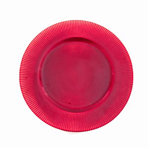 KIT 2 SOUSPLATS REDONDOS DE VIDRO RAIADO VERMELHO 33 CM MESA POSTA