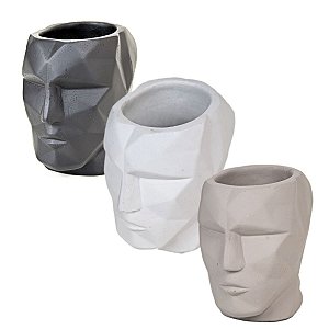 CACHEPOT VASO DE CIMENTO FACE DE HOMEM 12 X 8 X 11,5 CM DECORAÇÃO E ARRANJOS SUCULENTAS 3 OPÇÕES DE CORES