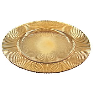 KIT 2 SOUSPLATS REDONDOS DE VIDRO RAIADO OURO 33 CM MESA POSTA