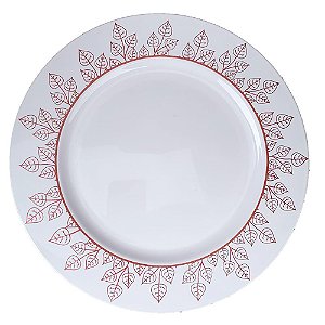 KIT 2 SOUSPLATS REDONDOS EM POLIPROPILENO BRANCO BORDA FOLHAS ROSÉ 33 CM MESA POSTA