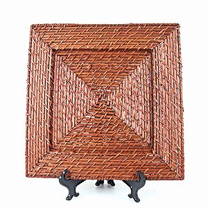 KIT 2 SOUSPLATS QUADRADOS EM RATTAN BEGE 33 X 33 CM MESA POSTA