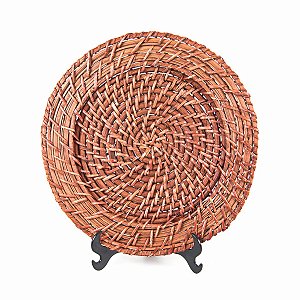 KIT 2 SOUSPLATS DE CHÁ REDONDO EM RATTAN BEGE 25 CM MESA POSTA