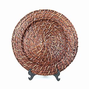 KIT 2 SOUSPLATS DE CHÁ REDONDO EM RATTAN MARROM 25 CM MESA POSTA