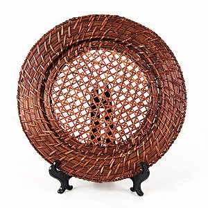 KIT 2 SOUSPLATS REDONDOS VAZADO EM RATTAN MARROM 32 CM MESA POSTA