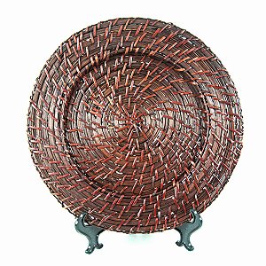 KIT 2 SOUSPLATS REDONDOS COMPACTO EM RATTAN MARROM 32 CM MESA POSTA