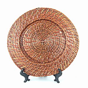 KIT 2 SOUSPLATS REDONDOS COMPACTO EM RATTAN BEGE 32 CM MESA POSTA