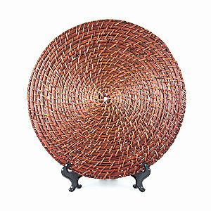 KIT 2 SOUSPLATS REDONDOS CHAPADO EM RATTAN MARROM 35 CM MESA POSTA