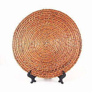 KIT 2 SOUSPLATS REDONDO CHAPADO EM RATTAN BEGE 35 CM MESA POSTA