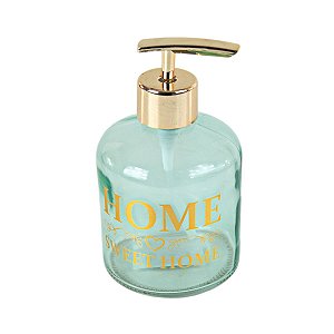 SABONETEIRA PARA SABÃO LIQUIDO DE VIDRO VERDE COM DISPENSADOR PLASTICO DOURADO 400 ML CASA BANHEIRO UTILIDADE