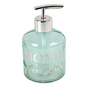SABONETEIRA PARA SABÃO LIQUIDO DE VIDRO VERDE COM DISPENSADOR PLASTICO PRATEADO 400 ML CASA BANHEIRO UTILIDADE