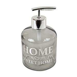 SABONETEIRA PARA SABÃO LIQUIDO DE VIDRO FUMÊ COM DISPENSADOR PLASTICO PRATEADO 400 ML CASA BANHEIRO UTILIDADE