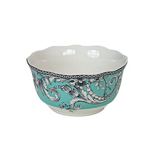 KIT 2 BOWLS EM CERAMICA ESMALTADA AZUL FLORAL TIFFANY 600 ML 7 X 14,5 CM MESA POSTA E UTILIDADE
