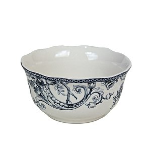 BOWL EM CERAMICA ESMALTADA BRANCA PASSARO E FLORES AZUIS 600 ML 7,5 X 14,5 CM MESA POSTA E UTILIDADE 2 OPÇÕES DE KIT