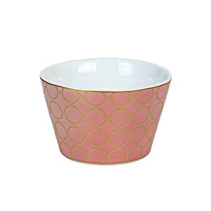 KIT 2 BOWLS EM CERAMICA ESMALTADA ROSA ARGOLAS DOURADAS 400 ML 7,2 X 11,5 CM MESA POSTA E UTILIDADE