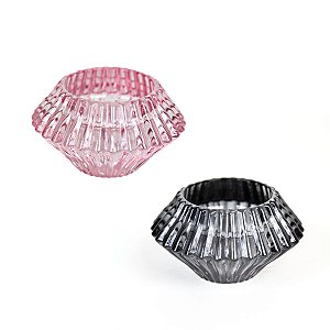 PORTA VELA DIAMANTE DE VIDRO FRISADO 5 X 8 CM DECORAÇÃO MESA POSTA 2 OPÇÕES DE CORES