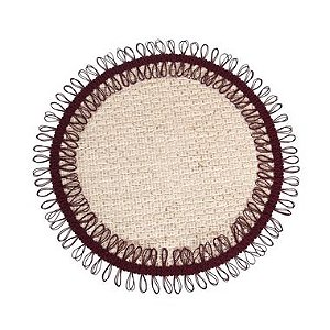 KIT 2 SOUSPLATS REDONDOS EM JUTA E POLIESTER BORDA VINHO 40 CM MESA POSTA