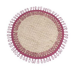 KIT 2 SOUSPLATS REDONDOS EM JUTA E POLIESTER BORDA ROSA 40 CM MESA POSTA