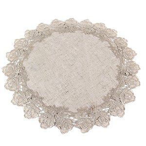 KIT 2 LUGARES AMERICANOS REDONDOS BEGE EM LINHO E POLIESTER 45 CM MESA POSTA
