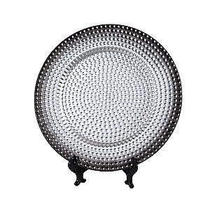 KIT 2 SOUSPLATS REDONDOS EM POLIPROPILENO PRATA BORDA NEGRA 33 CM MESA POSTA