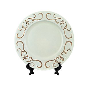 KIT 2 SOUSPLATS REDONDOS EM POLIPROPILENO AMARELO BORDA DECORADA 33 CM MESA POSTA