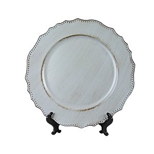 KIT 2 SOUSPLATS REDONDOS EM POLIPROPILENO CINZA BORDA DECORADA  32,5 CM MESA POSTA