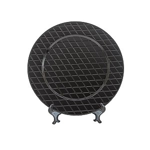 KIT 2 SOUSPLATS REDONDOS EM POLIPROPILENO PRETO SUPERFÍCIE TRIÂNGULOS 33 CM MESA POSTA