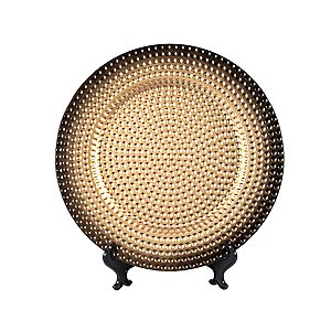 KIT 2 SOUSPLATS REDONDOS EM POLIPROPILENO DOURADO BORDA NEGRA 33 CM MESA POSTA