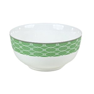 KIT 2 BOWLS EM CERAMICA ESMALTADA BRANCA ESTAMPA VERDE FIGURAS GEOMÉTRICAS 500 ML 13,8 CM MESA POSTA E UTILIDADE