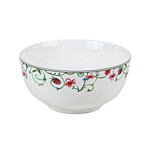 KIT 2 BOWLS EM CERAMICA ESMALTADA BRANCA ESTAMPA FLORES E FRUTOS 500 ML 13,8 CM MESA POSTA E UTILIDADE