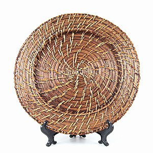 KIT 2 SOUSPLATS REDONDOS EM RATTAN MARROM 33 CM MESA POSTA