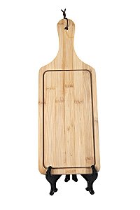 TÁBUA DE CORTE RETANGULAR COM CABO E ALÇA EM BAMBU NATURAL 40 X 14 X 1 CM UTILIDADE COZINHA