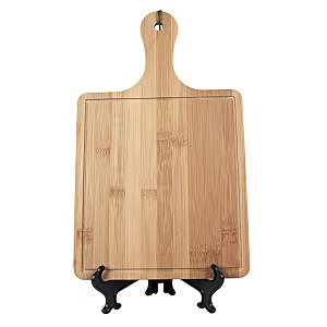 TÁBUA DE CORTE RETANGULAR COM CABO E ALÇA EM BAMBU NATURAL 40 X 24 X 1 CM UTILIDADE COZINHA