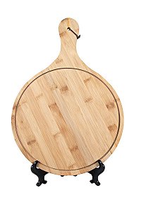 TÁBUA DE CORTE REDONDA COM CABO E ALÇA EM BAMBU NATURAL 44 X 23,5 X 1 CM UTILIDADE COZINHA