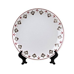 KIT 2 PRATOS RASOS LINHA IMPERIAL EM CERÂMICA BRANCA ESTAMPA COR TELHA E BEGE 26 CM MESA POSTA