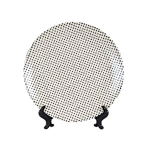 KIT 2 PRATOS RASOS LINHA CHEVRON EM CERÂMICA BEGE COM BOLINHAS 27,5 CM MESA POSTA