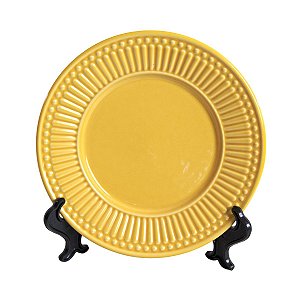 KIT 2 PRATOS DE SOBREMESA LINHA ROMA EM CERAMICA MOSTARDA 20,5 CM MESA POSTA