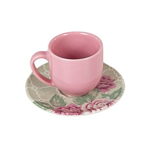 CONJUNTO XÍCARAS DE CAFÉ LINHA ROSE GARDEN EM CERÂMICA ROSA PIRES ESTAMPA BEGE E ROSA 100 ML MESA POSTA 6 UNIDADES