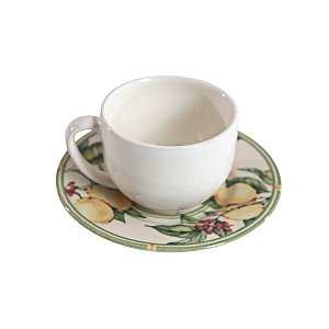 CONJUNTO XÍCARAS DE CHÁ LINHA MONACO LIMONE EM CERÂMICA BRANCA PIRES ESTAMPA LIMÕES 190 ML MESA POSTA 6 UNIDADES