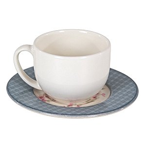 CONJUNTO XÍCARAS DE CHÁ LINHA MONACO SOFT BLUE EM CERÂMICA BRANCA PIRES ESTAMPA BEGE AZUL ROSA 190 ML MESA POSTA 6 UNIDADES