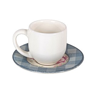 CONJUNTO XÍCARAS DE CAFÉ LINHA MONACO SOFT BLUE EM CERÂMICA BRANCA PIRES ESTAMPA BEGE AZUL ROSA 70 ML MESA POSTA 6 UNIDADES